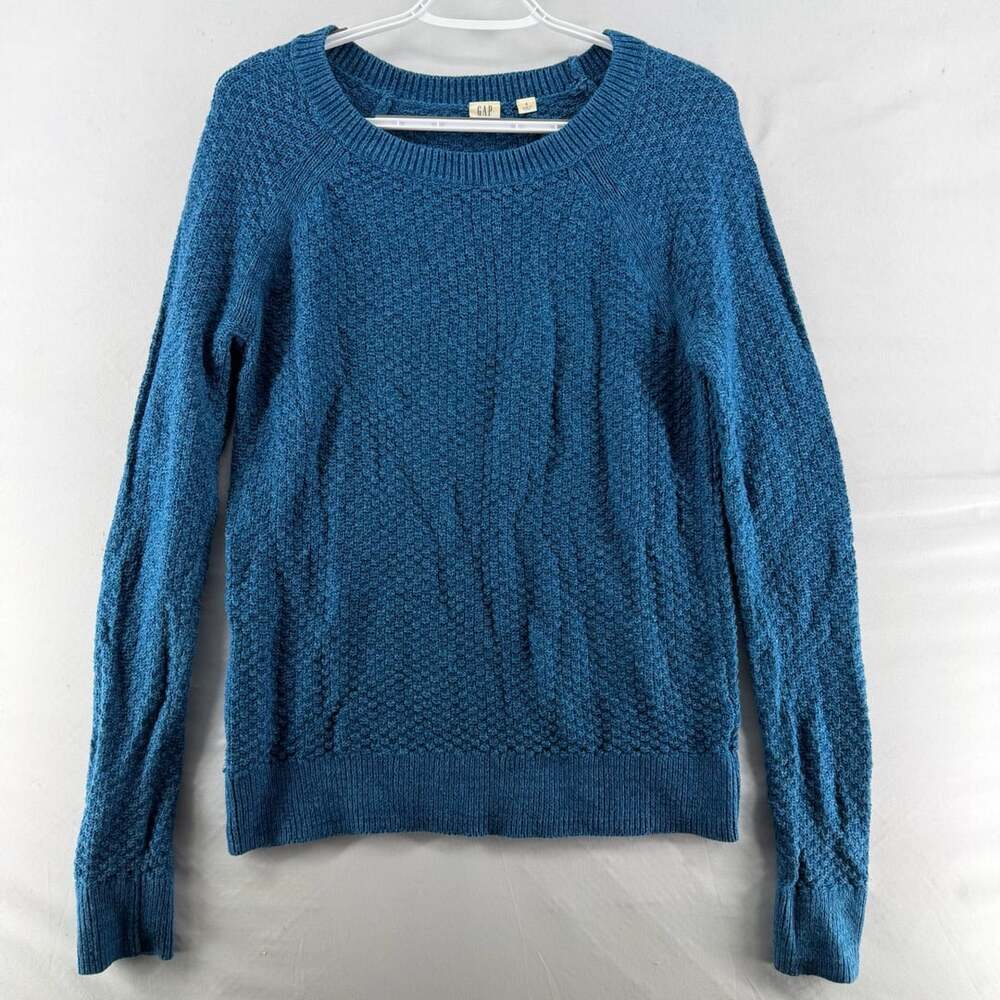 1535 Gap Sweater Blue Textured Knit Long Sleeve Pullover Size Small